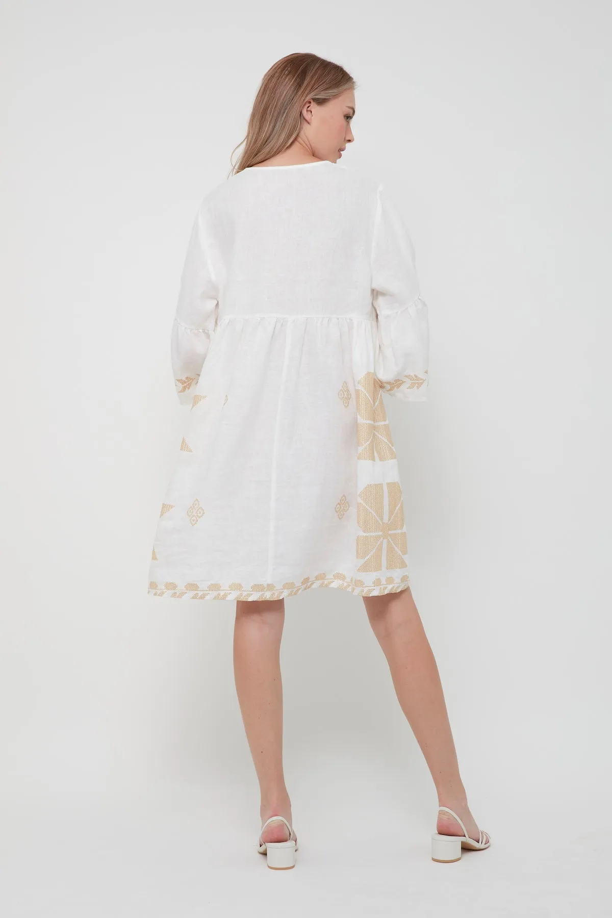DRESS SHORT AEOLIS BELL SLEEVE- WHITE GOLD