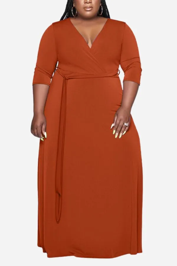 Elegant Plus Size Belted Dress