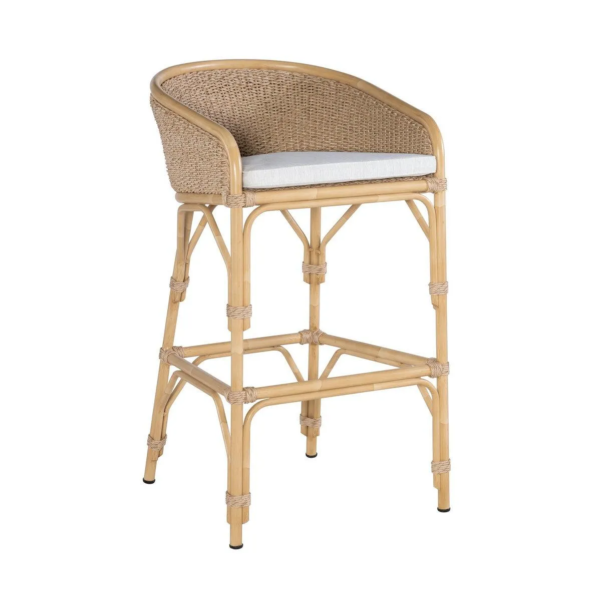 Faux Rattan and Hyacinth Weave Outdoor Bar Stool / Bar Chair