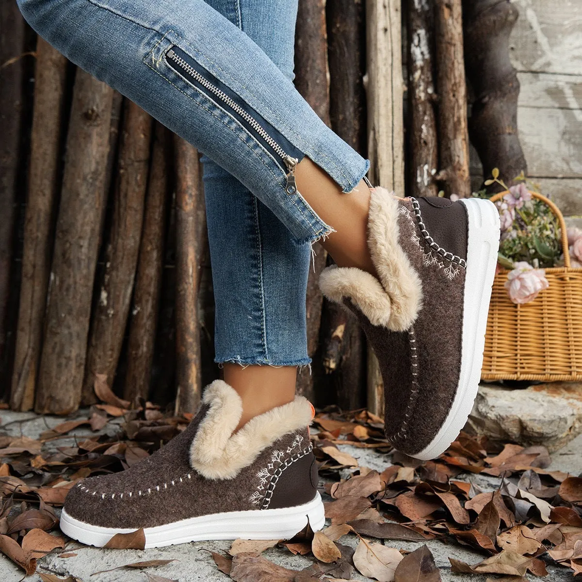 Fleece-lined Thick Plush Warm Plus Size Sewing Cotton Shoes