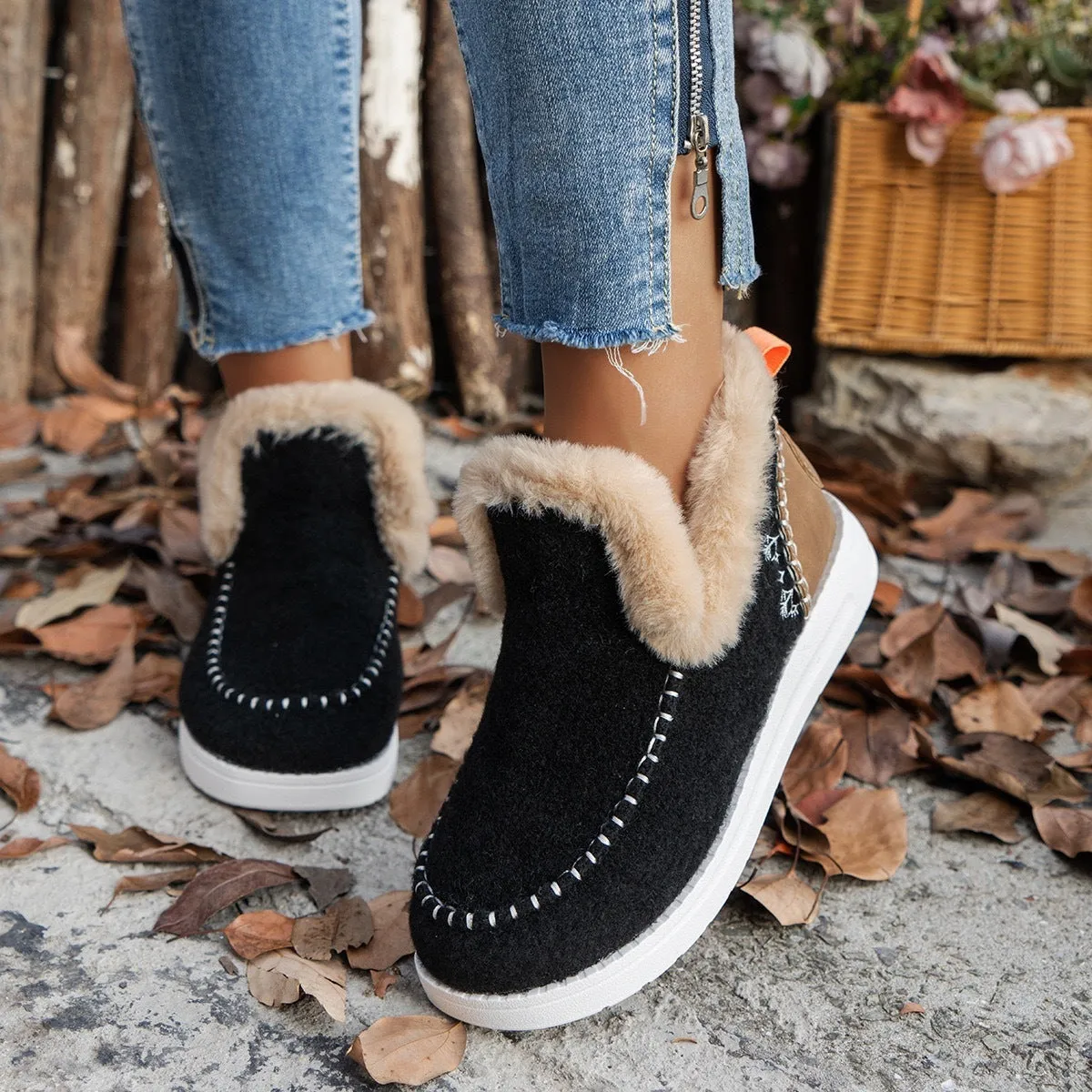 Fleece-lined Thick Plush Warm Plus Size Sewing Cotton Shoes