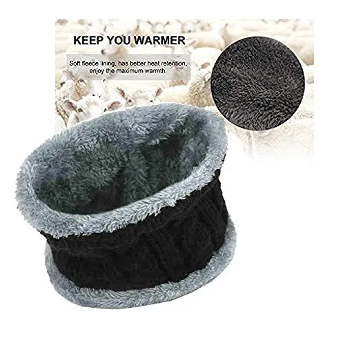 Gajraj Winter Knit Beanie Cap Hat Neck Warmer Scarf and Woolen Gloves Set for Men & Women (3 Piece) (BLACK)