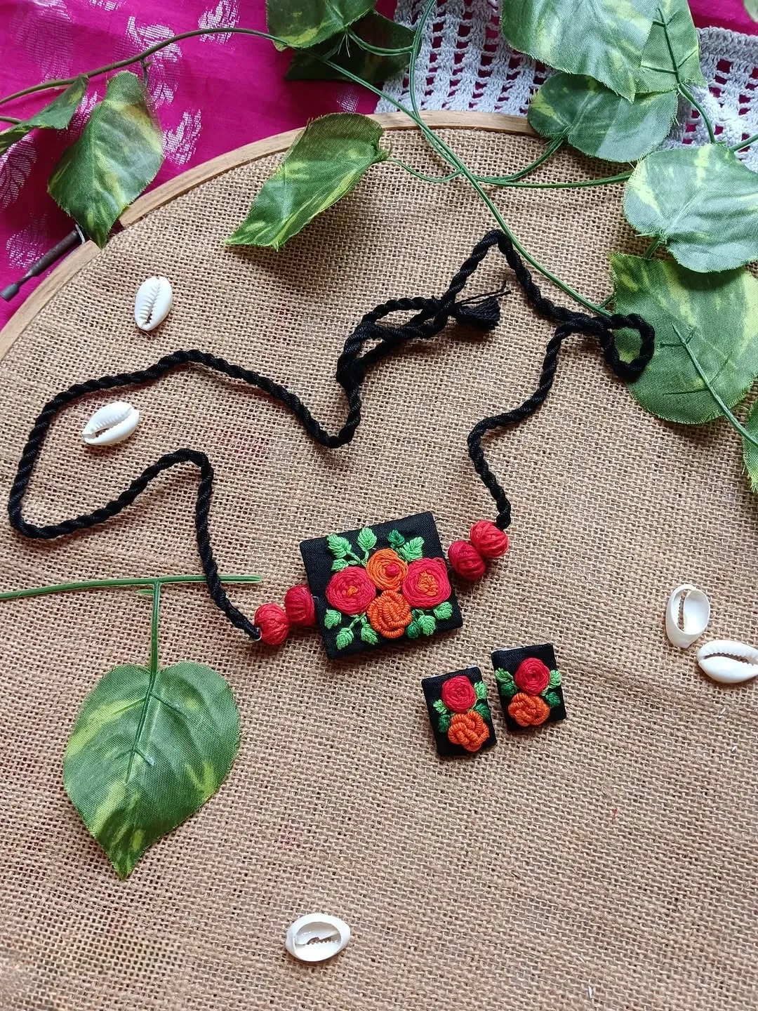 Ganga Fabric necklace   Earrings Set