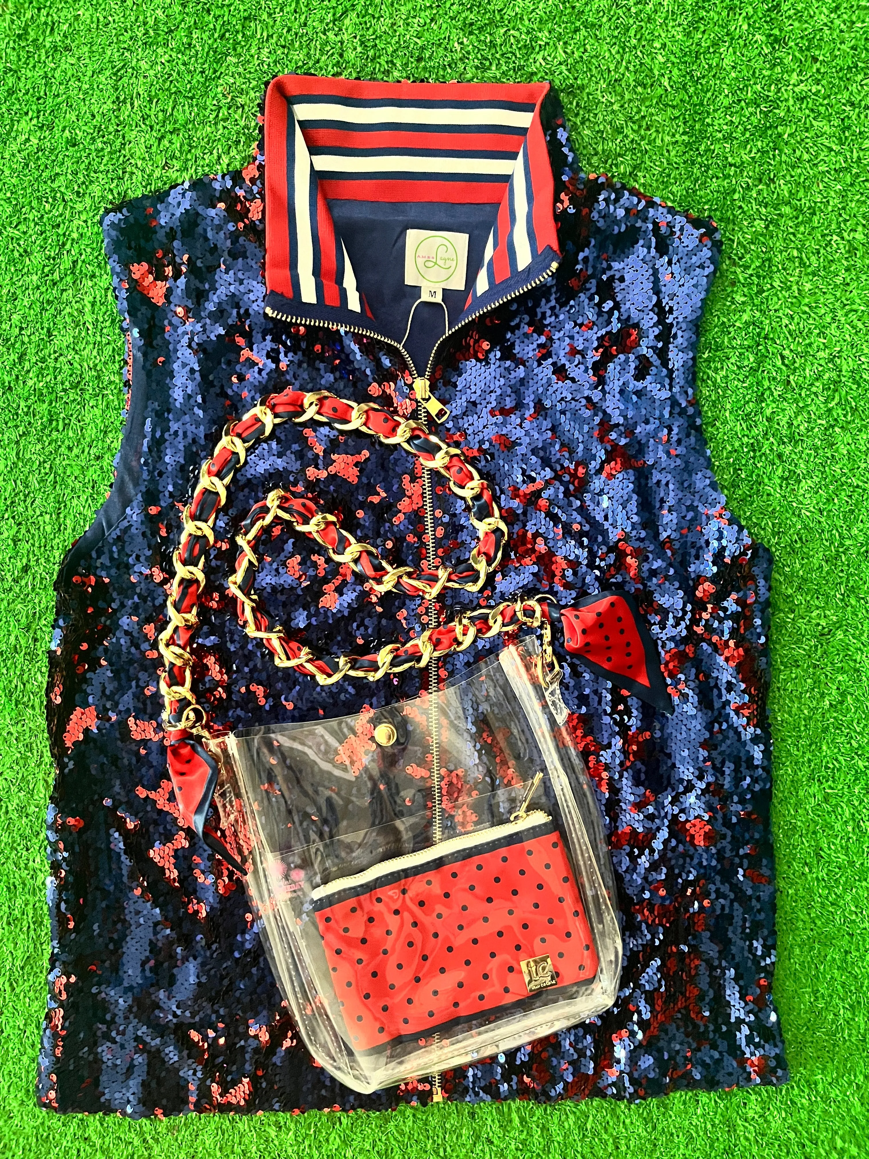 GLEAUX GIRL™ Confetti Sequin Vest / Navy Orange / Classic