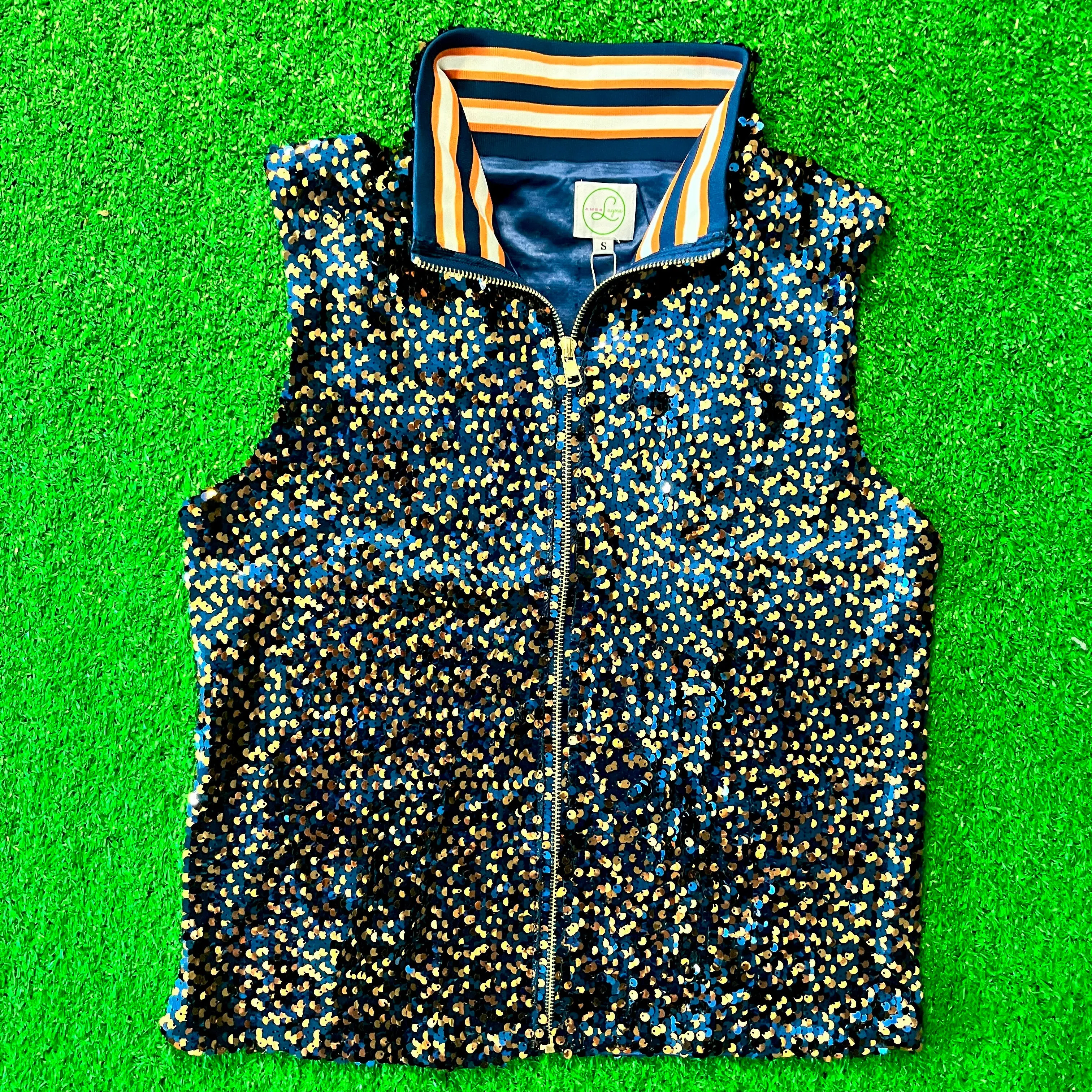 GLEAUX GIRL™ Confetti Sequin Vest / Navy Orange / Classic