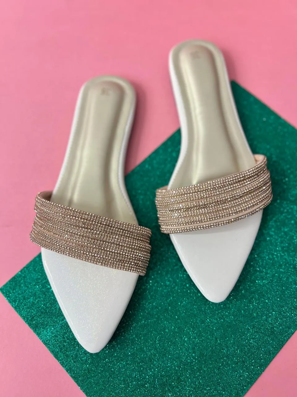 Glittery Flats - White