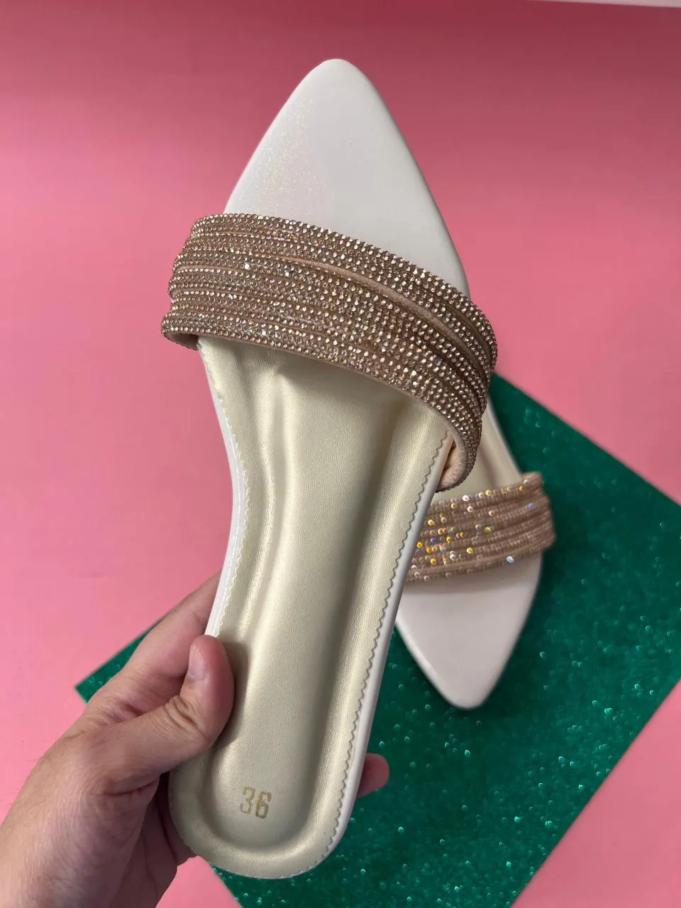 Glittery Flats - White