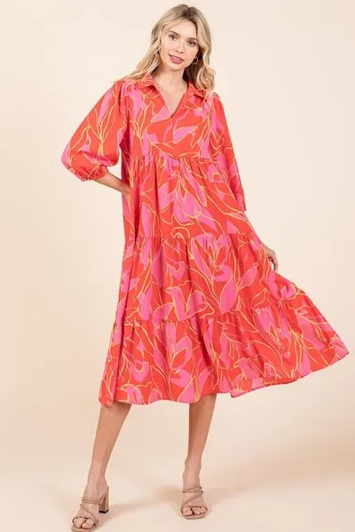 Hazel Blues® |  Mittoshop Tiered Printed Collared Neck Midi Dress