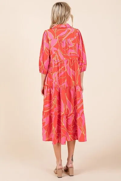 Hazel Blues® |  Mittoshop Tiered Printed Collared Neck Midi Dress