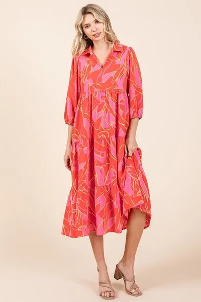 Hazel Blues® |  Mittoshop Tiered Printed Collared Neck Midi Dress