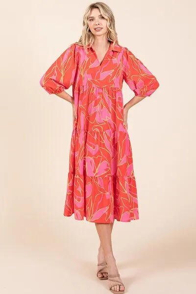 Hazel Blues® |  Mittoshop Tiered Printed Collared Neck Midi Dress