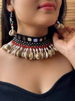 Heta Mirrorwork Fabric Choker   Earrings Set