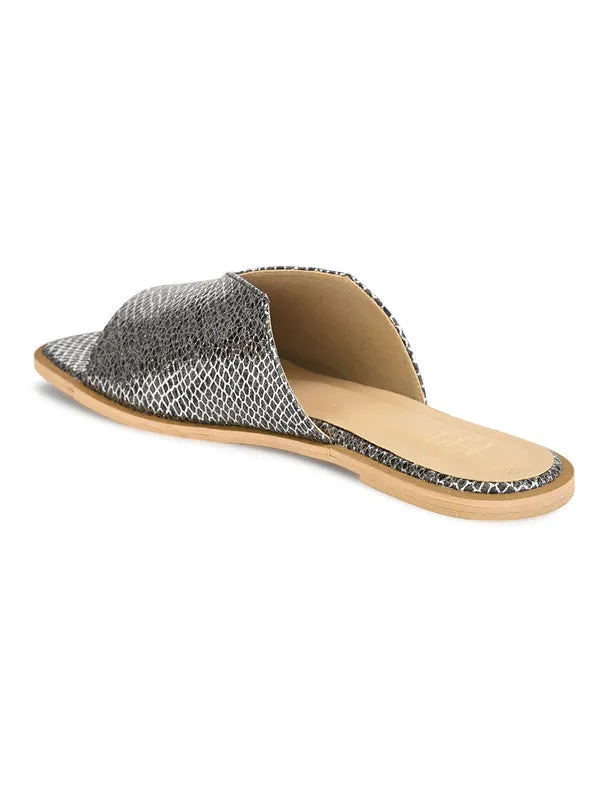 Hydes N Hues Black Silver Flat Sandal For Women