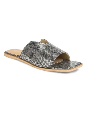 Hydes N Hues Black Silver Flat Sandal For Women