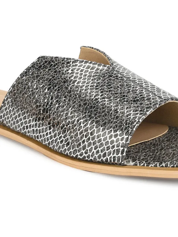 Hydes N Hues Black Silver Flat Sandal For Women