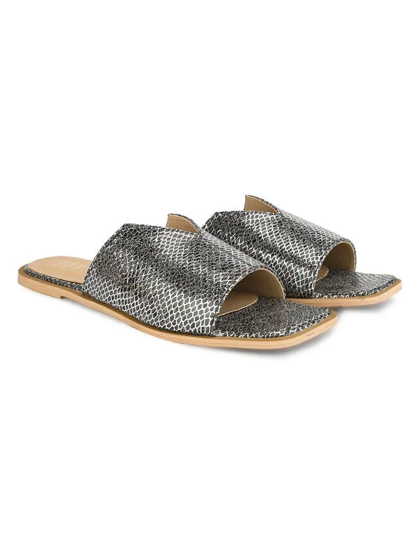 Hydes N Hues Black Silver Flat Sandal For Women