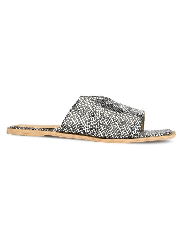 Hydes N Hues Black Silver Flat Sandal For Women