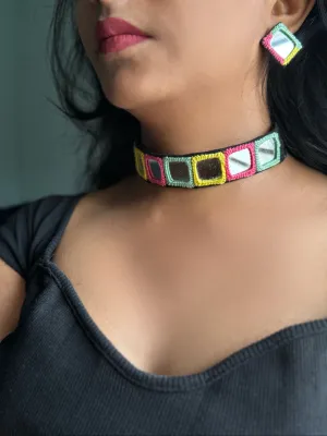 Jhanki Mirrorwork Fabric Choker   Earrings Set