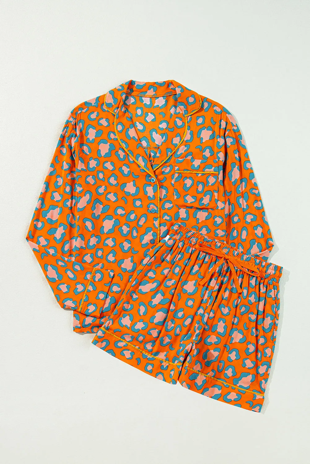 Julia, Leopard Long Sleeve Shirt and Shorts Pajama Set