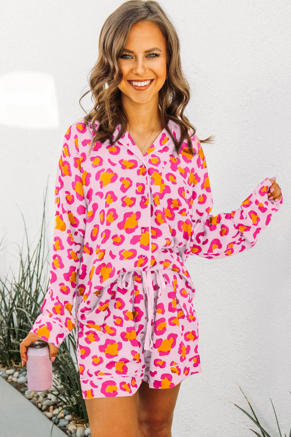 Julia, Leopard Long Sleeve Shirt and Shorts Pajama Set