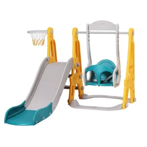Keezi Kids Slide Swing Set Basketball Outdoor Toys Adjustable Height 140cm Green - ONLINE ONLY