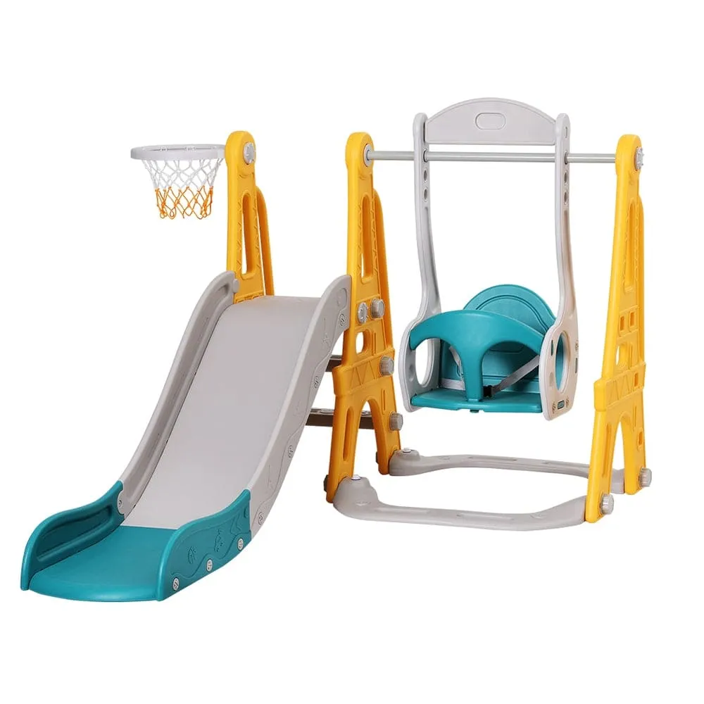 Keezi Kids Slide Swing Set Basketball Outdoor Toys Adjustable Height 140cm Green - ONLINE ONLY