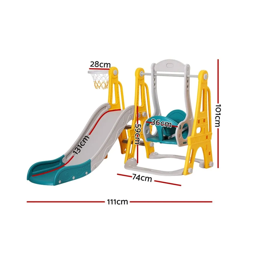 Keezi Kids Slide Swing Set Basketball Outdoor Toys Adjustable Height 140cm Green - ONLINE ONLY