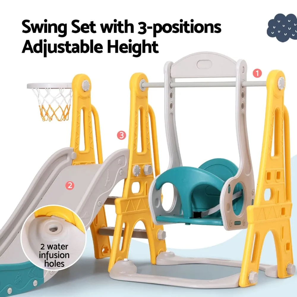 Keezi Kids Slide Swing Set Basketball Outdoor Toys Adjustable Height 140cm Green - ONLINE ONLY
