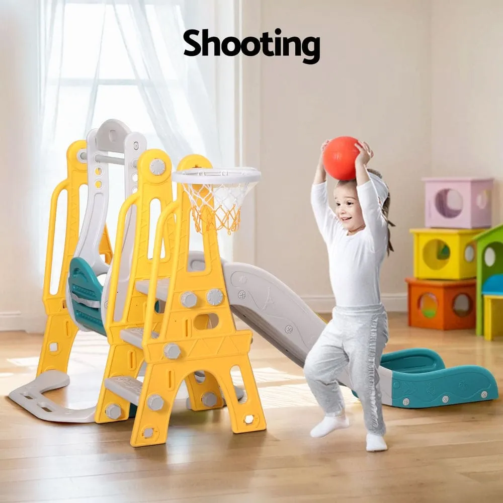 Keezi Kids Slide Swing Set Basketball Outdoor Toys Adjustable Height 140cm Green - ONLINE ONLY