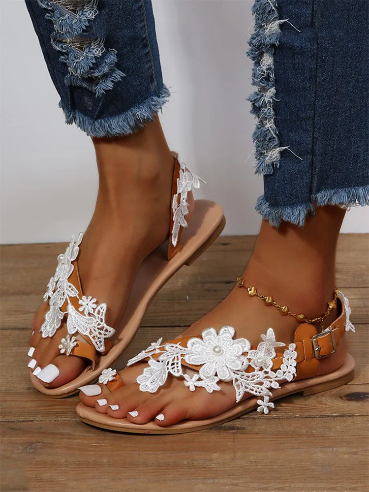 Lace Floral Flat Sandals