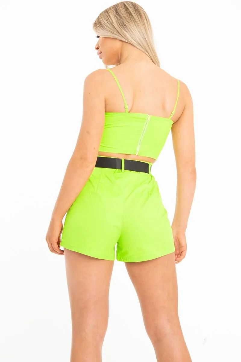 Lime Buckle Utility Crop Top and Shorts Co-ord - Juri