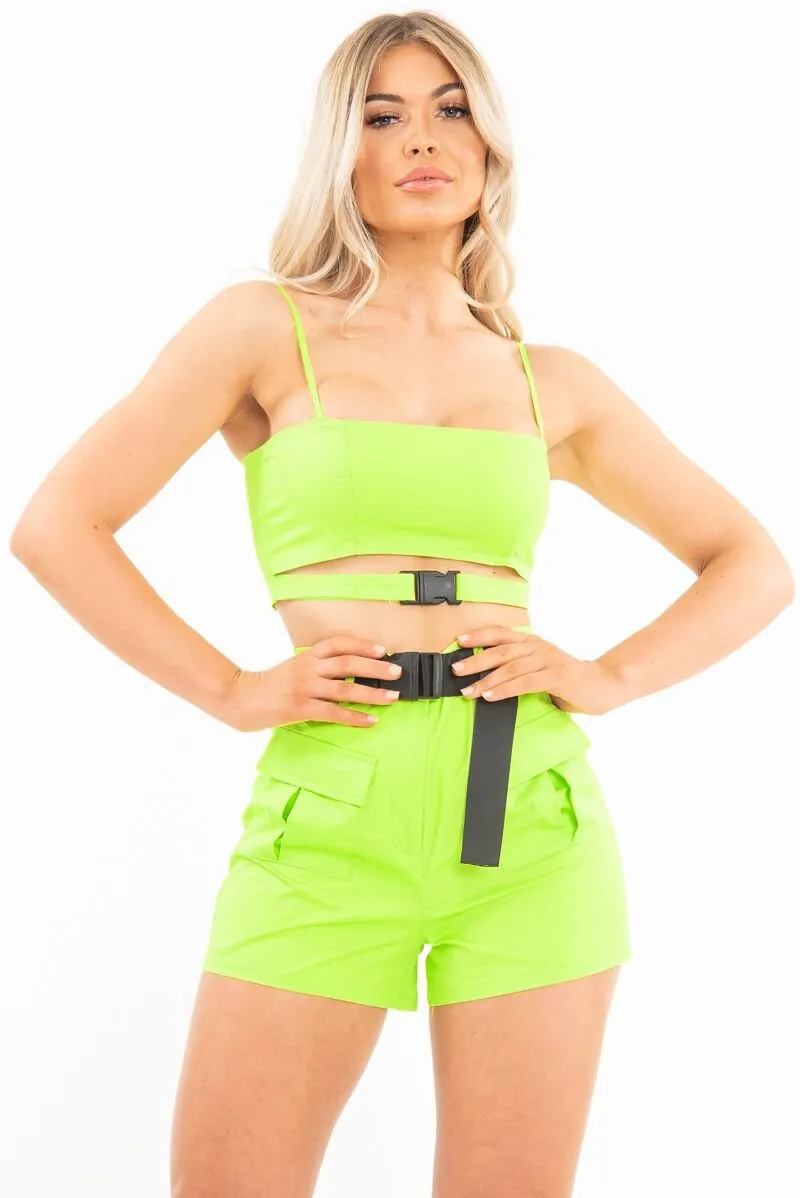 Lime Buckle Utility Crop Top and Shorts Co-ord - Juri