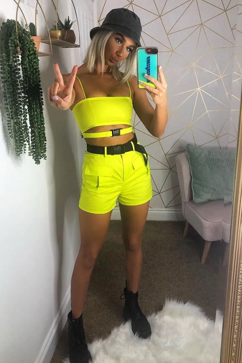 Lime Buckle Utility Crop Top and Shorts Co-ord - Juri