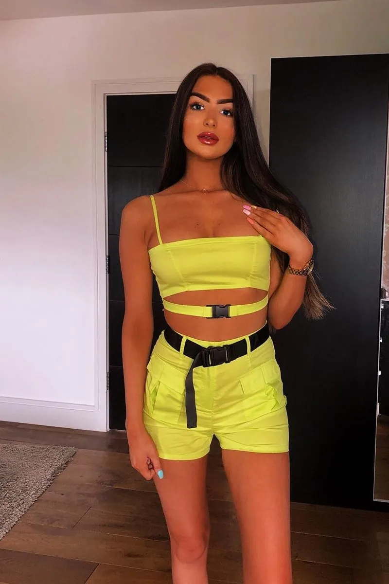 Lime Buckle Utility Crop Top and Shorts Co-ord - Juri