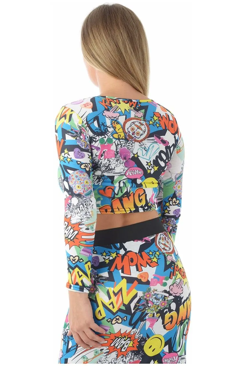 Long Sleeve Printed Crop Top