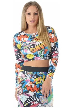 Long Sleeve Printed Crop Top