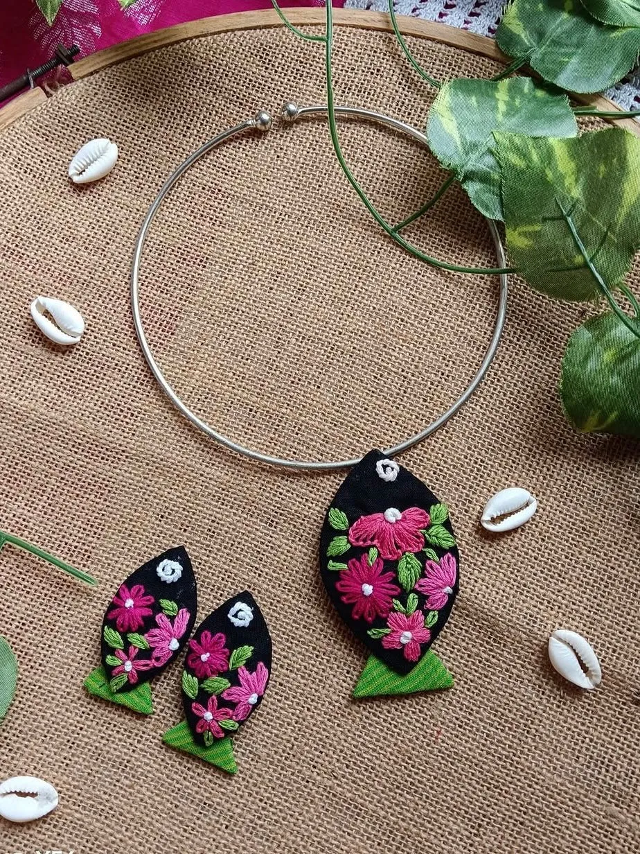 Matshya Fabric necklace   Earrings Set
