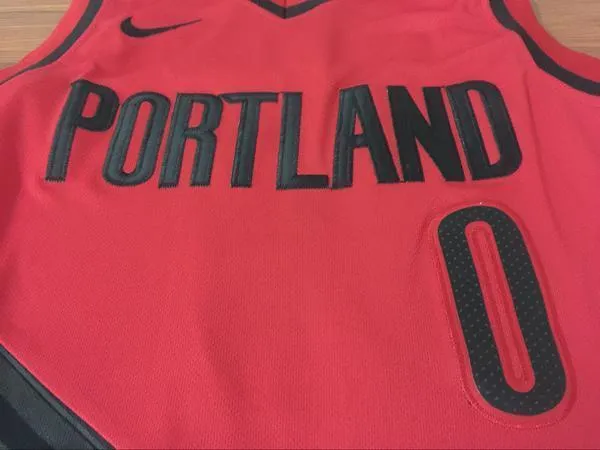 Men 0 Damian Lillard Jersey Red Portland Trail Blazers Authentic Player