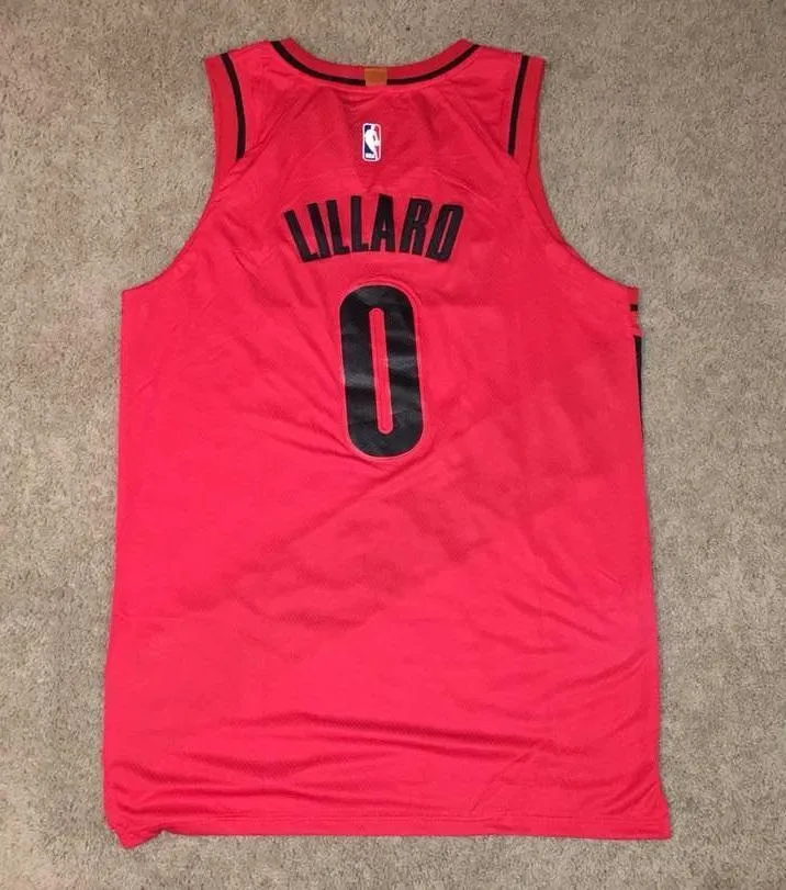 Men 0 Damian Lillard Jersey Red Portland Trail Blazers Authentic Player