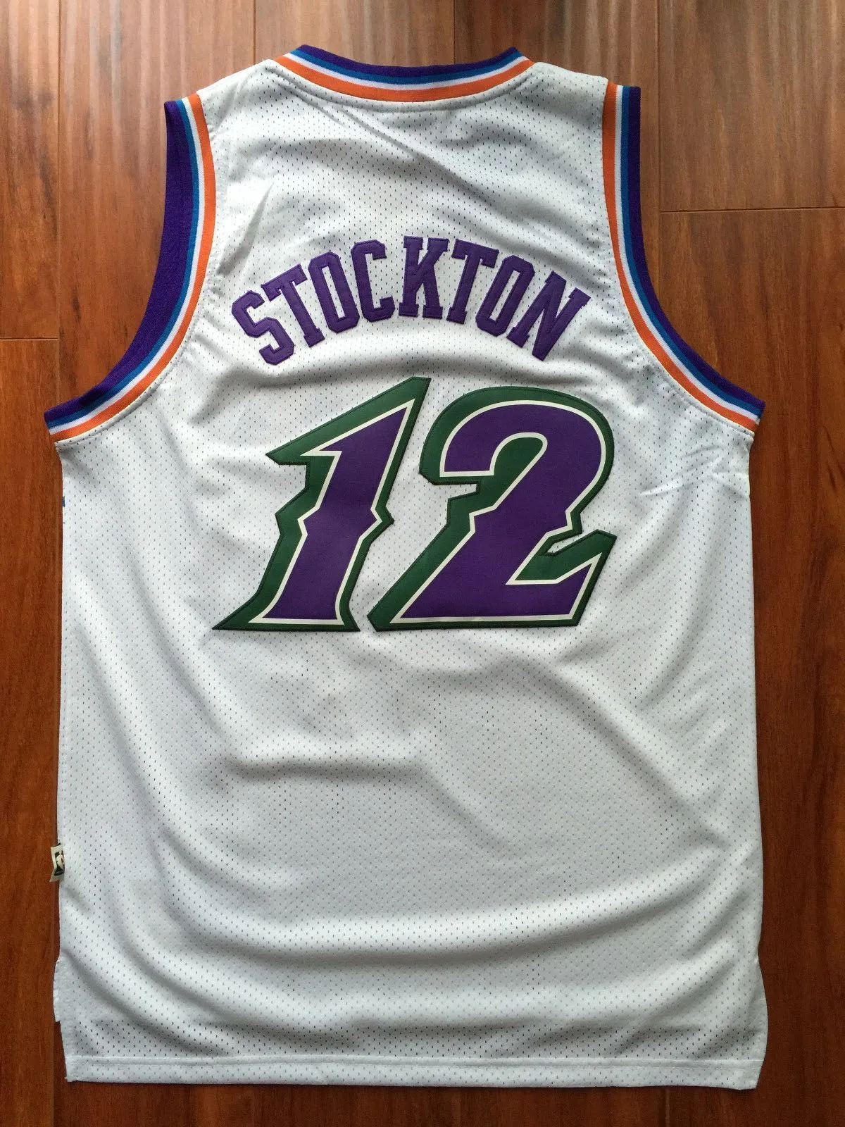 Men 12 John Stockton Jersey White Utah Jazz Jersey Throwback Swingman