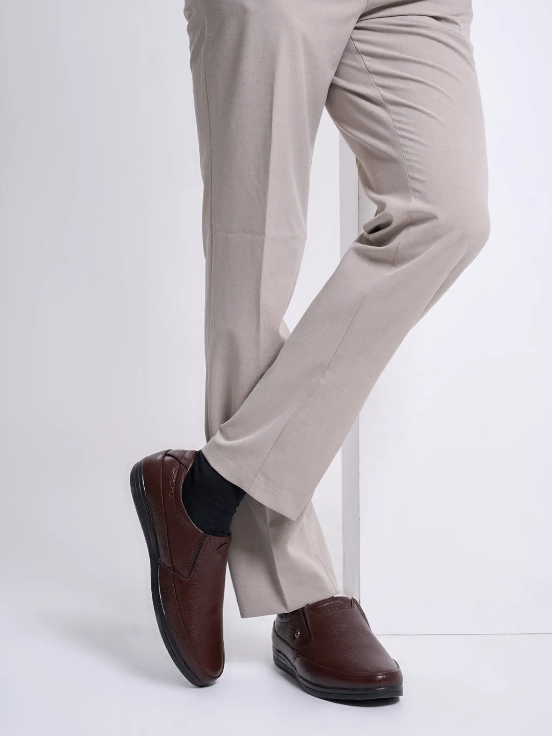Men Brown Formal Office Genuine Leather Slip On Shoes