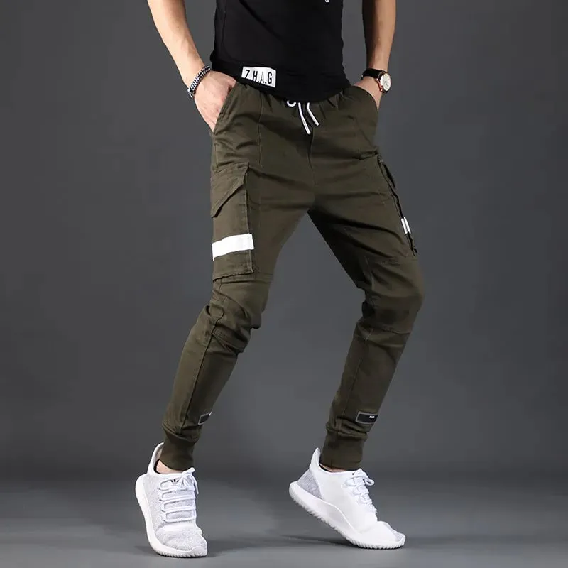 Men's Cargo Pants - Fashion Streetwear Tactical Cotton Denim Trousers in Army Green and Black