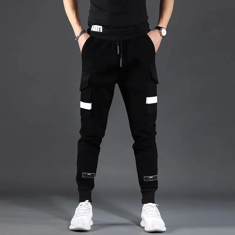 Men's Cargo Pants - Fashion Streetwear Tactical Cotton Denim Trousers in Army Green and Black