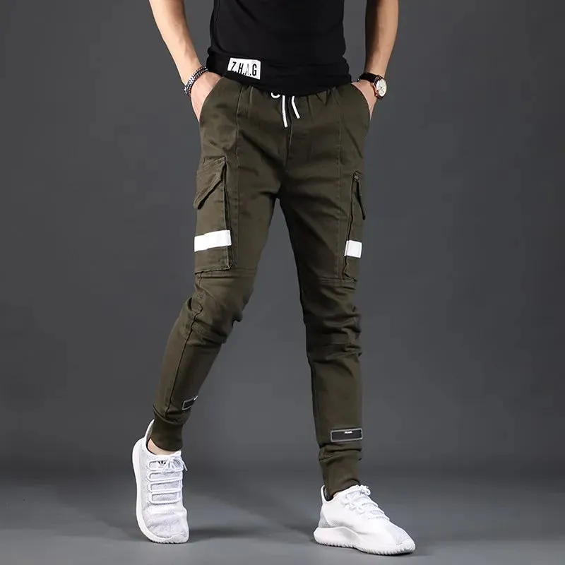 Men's Cargo Pants - Fashion Streetwear Tactical Cotton Denim Trousers in Army Green and Black