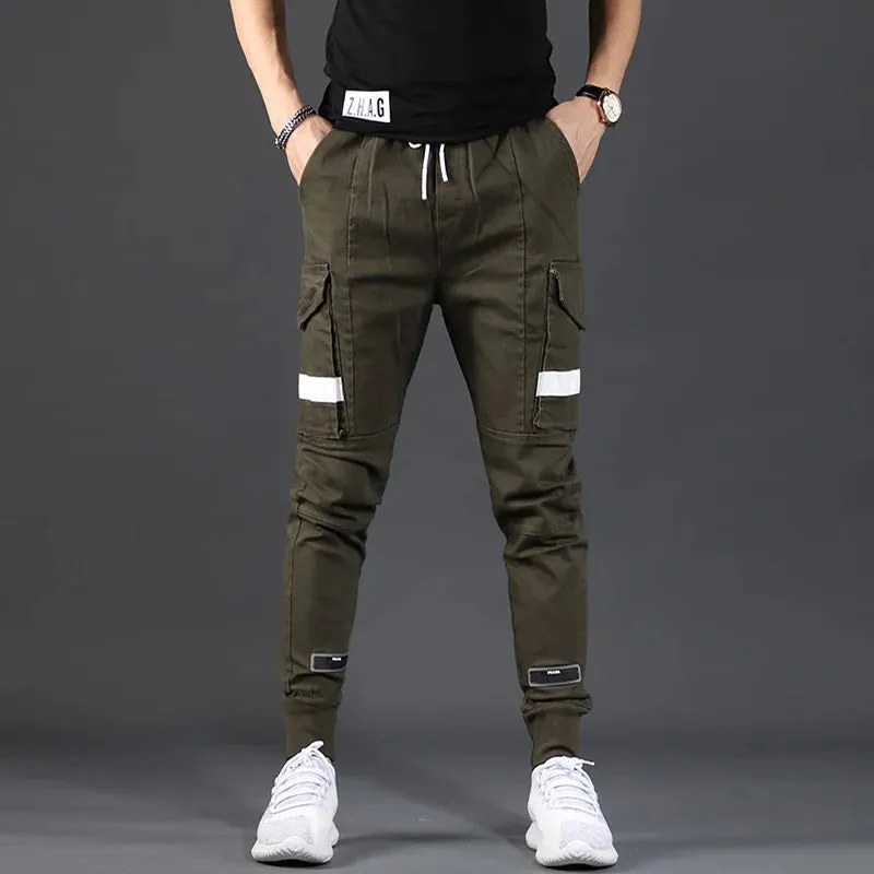 Men's Cargo Pants - Fashion Streetwear Tactical Cotton Denim Trousers in Army Green and Black