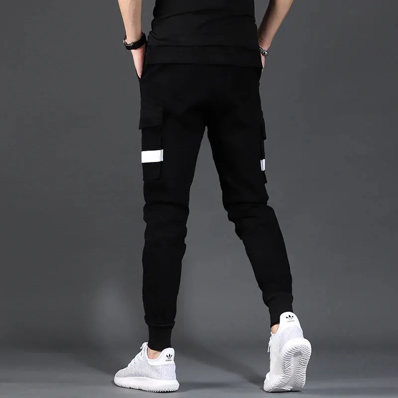 Men's Cargo Pants - Fashion Streetwear Tactical Cotton Denim Trousers in Army Green and Black