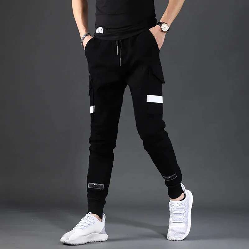 Men's Cargo Pants - Fashion Streetwear Tactical Cotton Denim Trousers in Army Green and Black