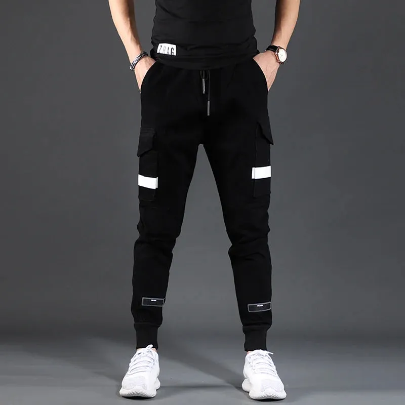 Men's Cargo Pants - Fashion Streetwear Tactical Cotton Denim Trousers in Army Green and Black