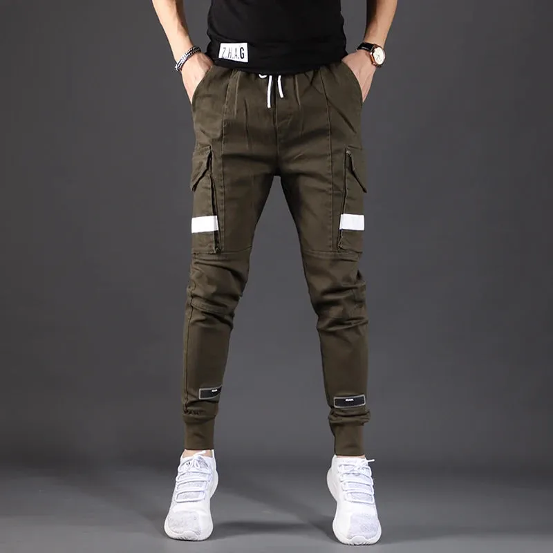 Men's Cargo Pants - Fashion Streetwear Tactical Cotton Denim Trousers in Army Green and Black