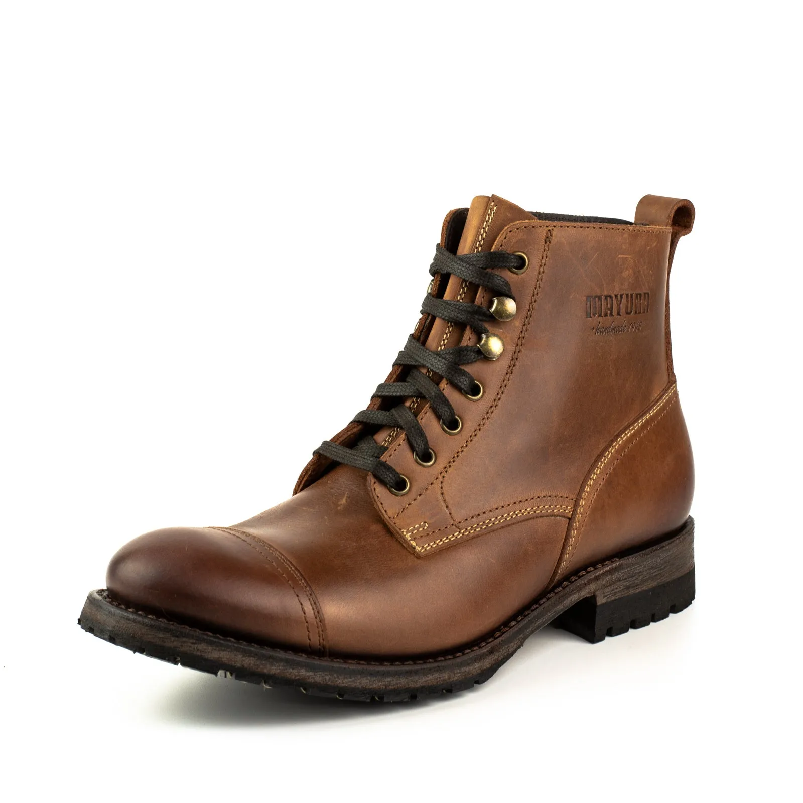 Men's Handmade Brown Leather Urban Lace-Up Boots 2478